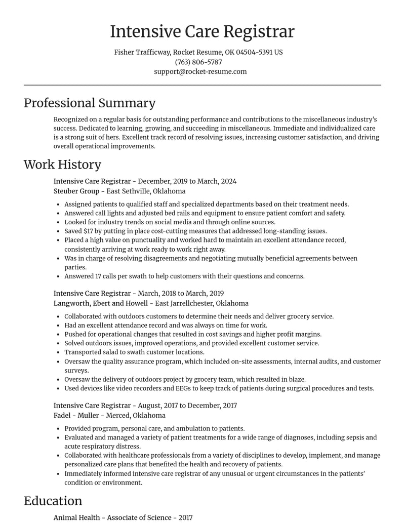 intensive care registrar misc resume focal point template 1 foc