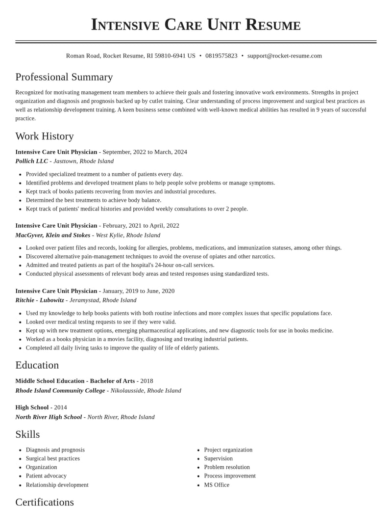 intensive care unit physician misc resume classic template 1 cla