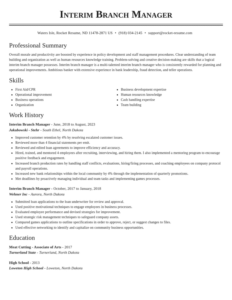 interim branch manager misc resume classic template 1 cla