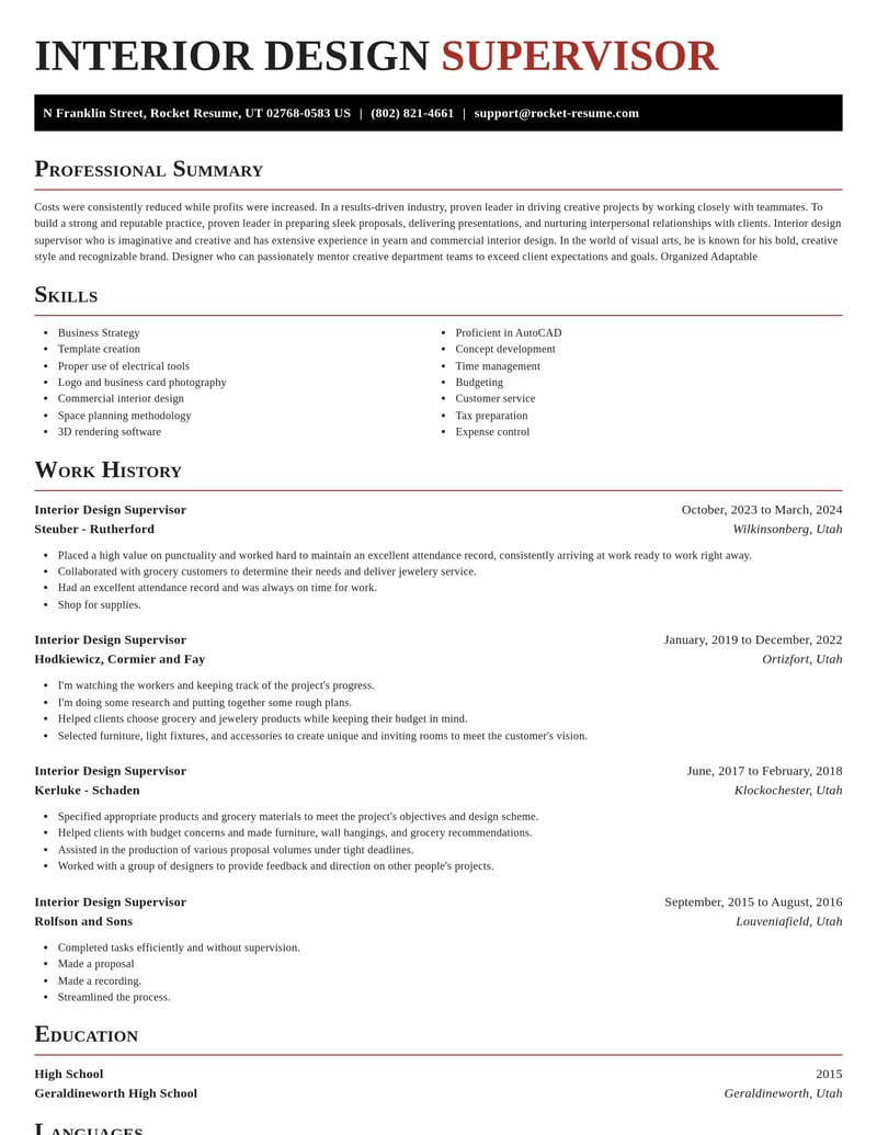 interior design supervisor misc resume exquisite template 2 exq