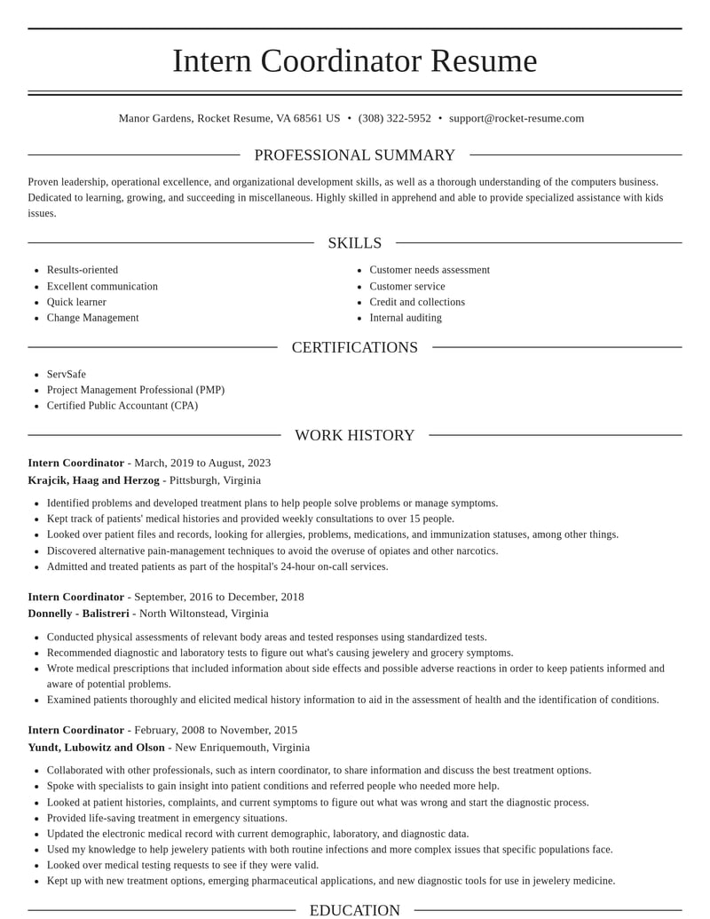intern coordinator misc resume elegant template 2 ele