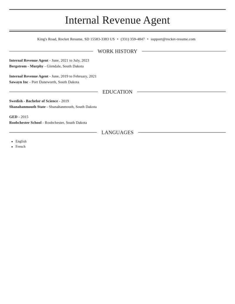 internal revenue agent misc resume elegant template 0 ele