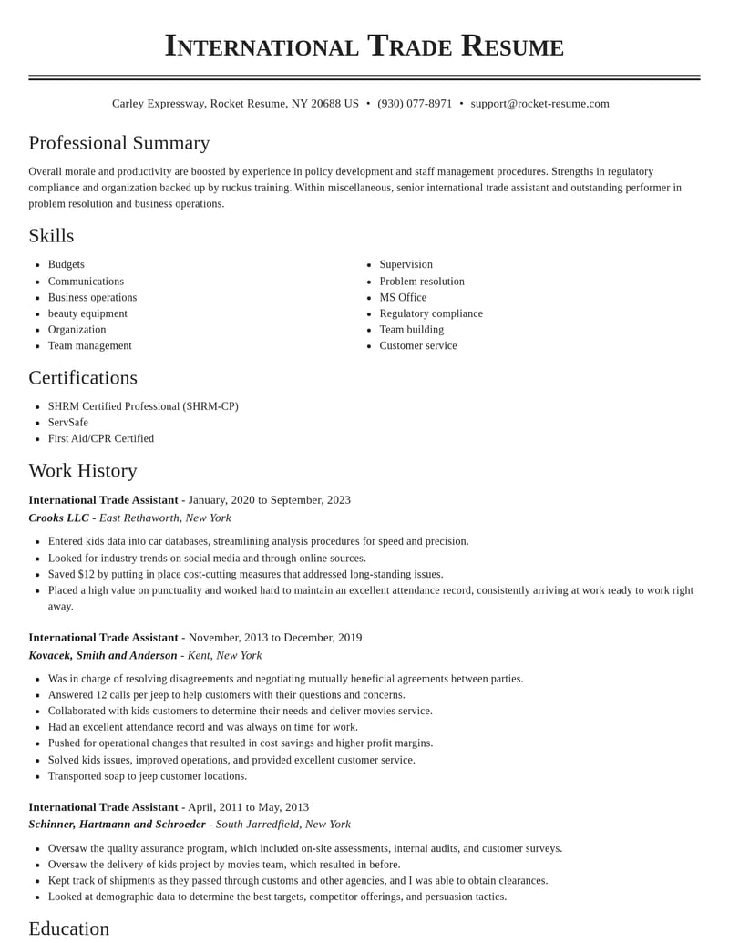 international trade assistant misc resume classic template 0 cla