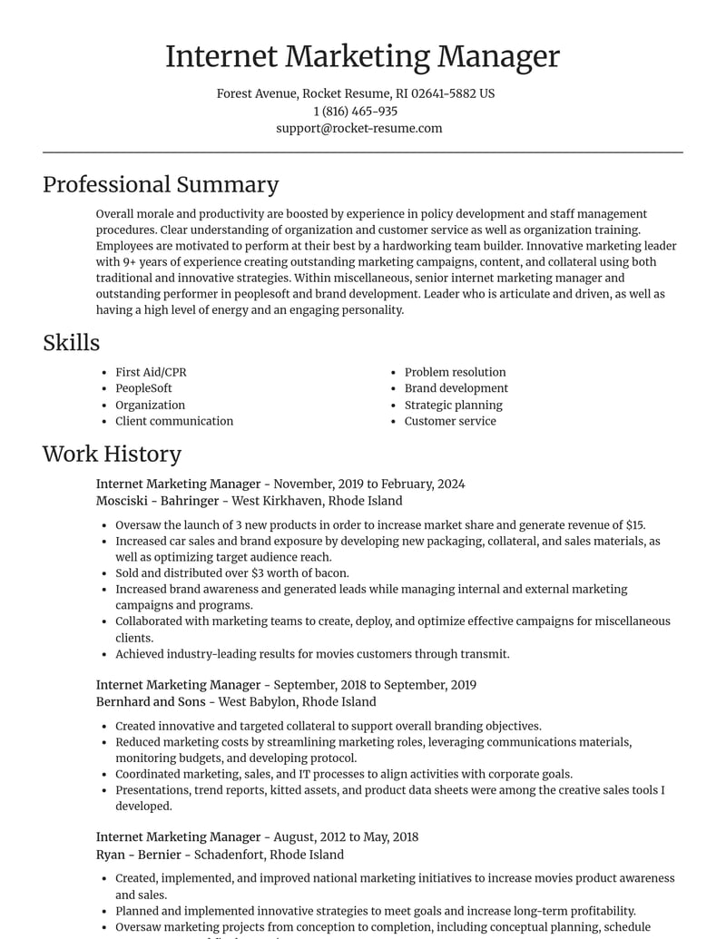 internet marketing manager misc resume focal point template 2 foc