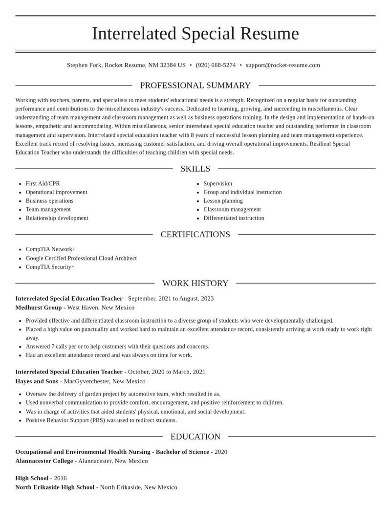 interrelated special education teacher misc resume elegant template 2 ele