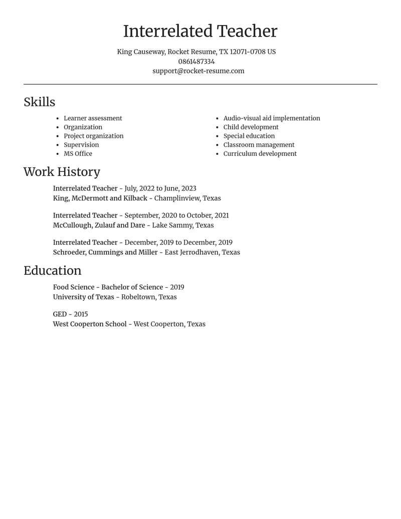 interrelated teacher misc resume focal point template 1 foc