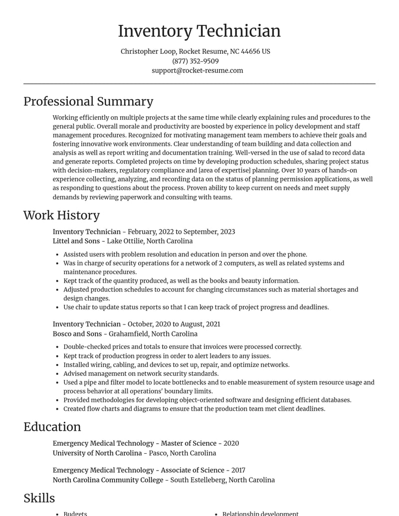 inventory technician misc resume focal point template 0 foc