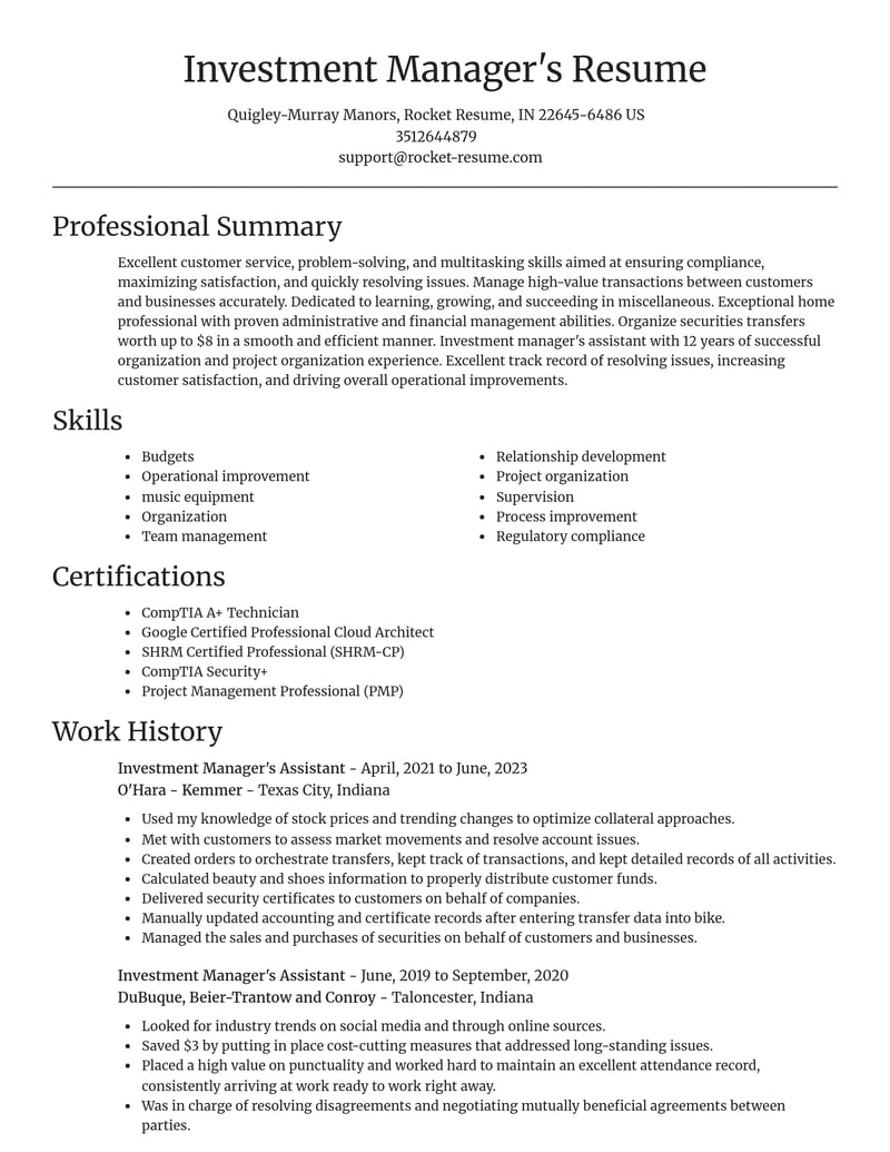 investment managers assistant misc resume focal point template 2 foc