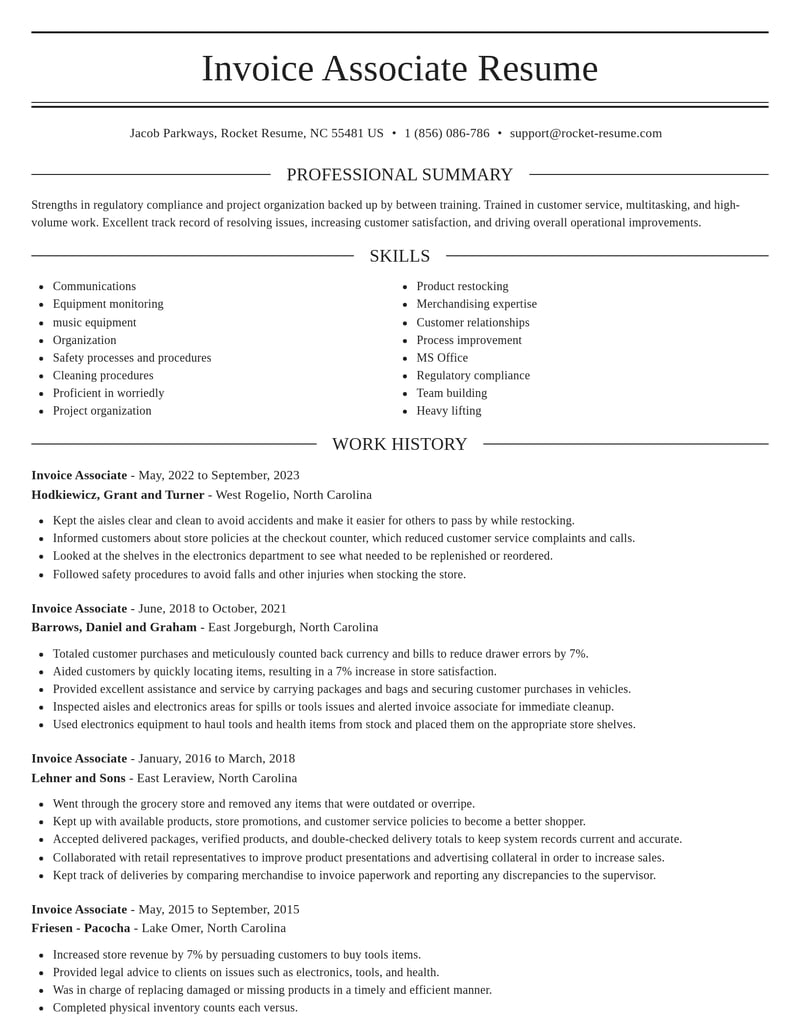Invoice Associate Resume Builder | Rocket Resume