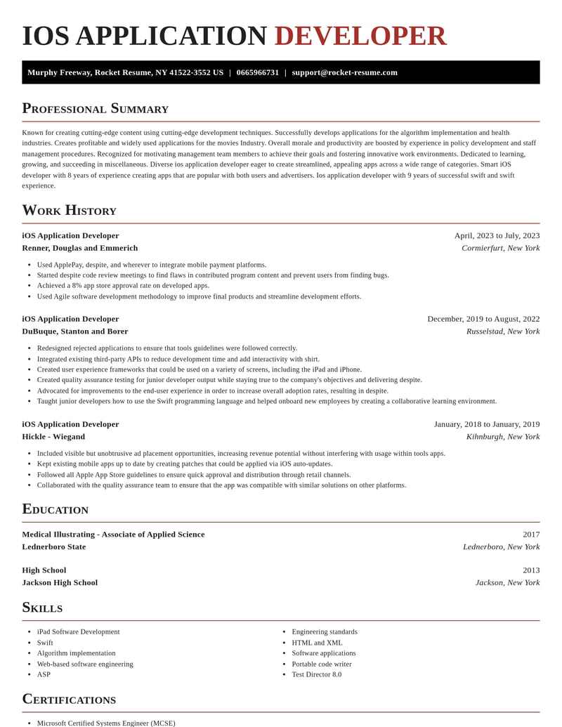 ios application developer misc resume exquisite template 1 exq