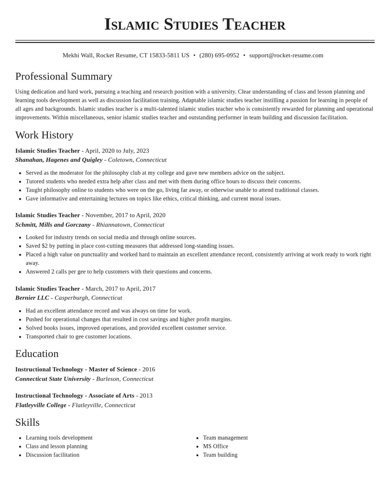 islamic studies teacher misc resume classic template 2 cla
