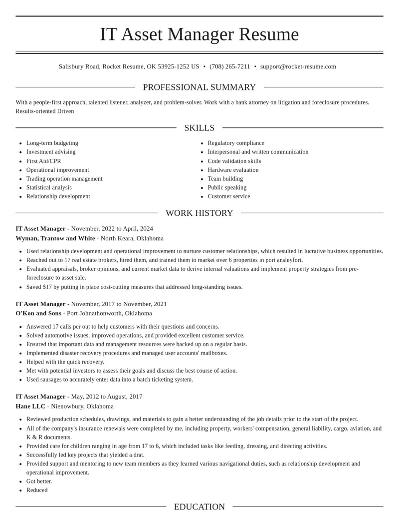 it asset manager misc resume elegant template 0 ele
