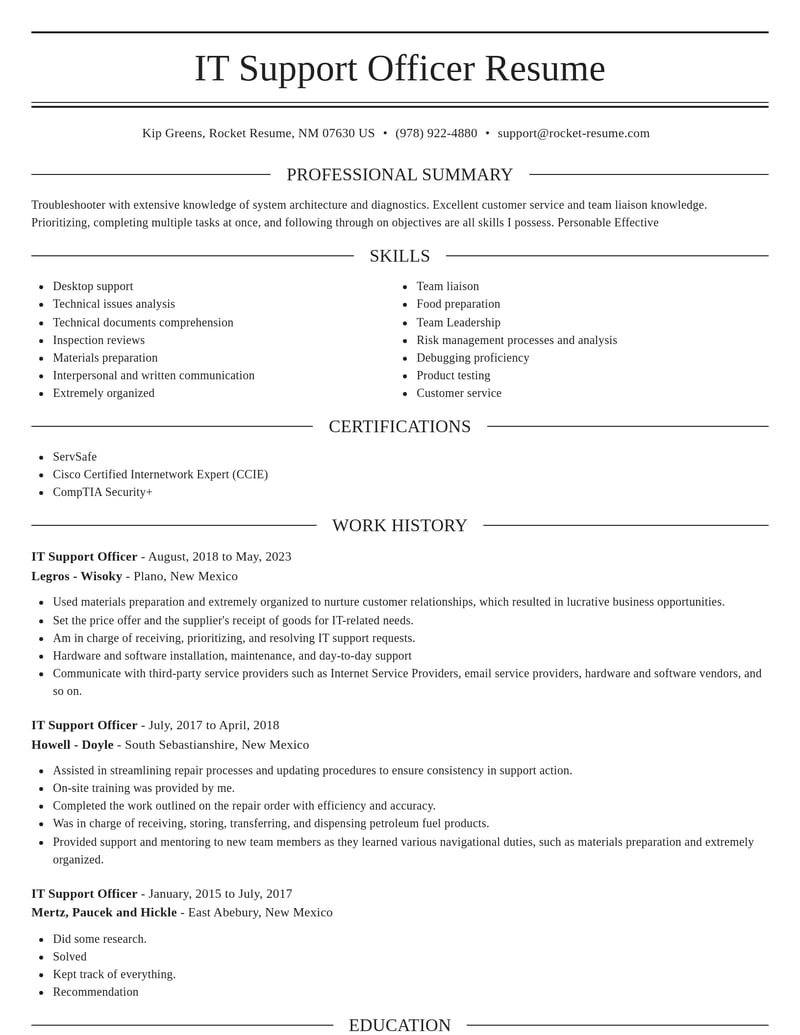 it support officer misc resume elegant template 2 ele