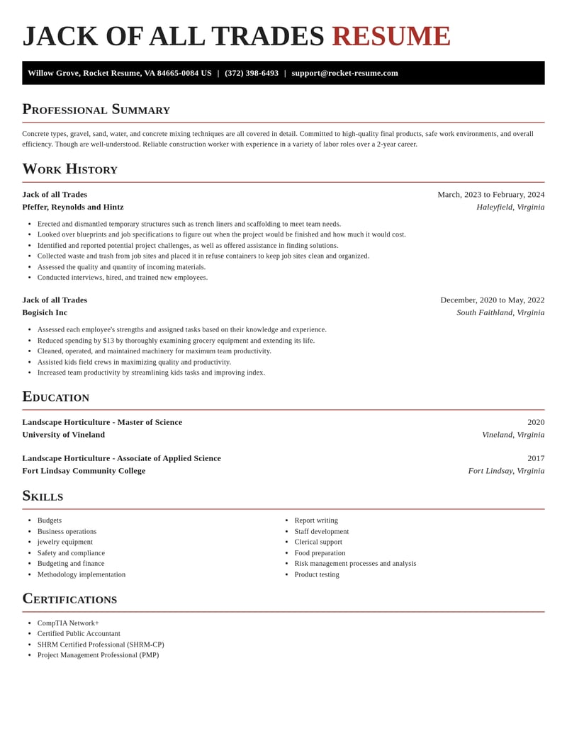 jack of all trades misc resume exquisite template 1 exq