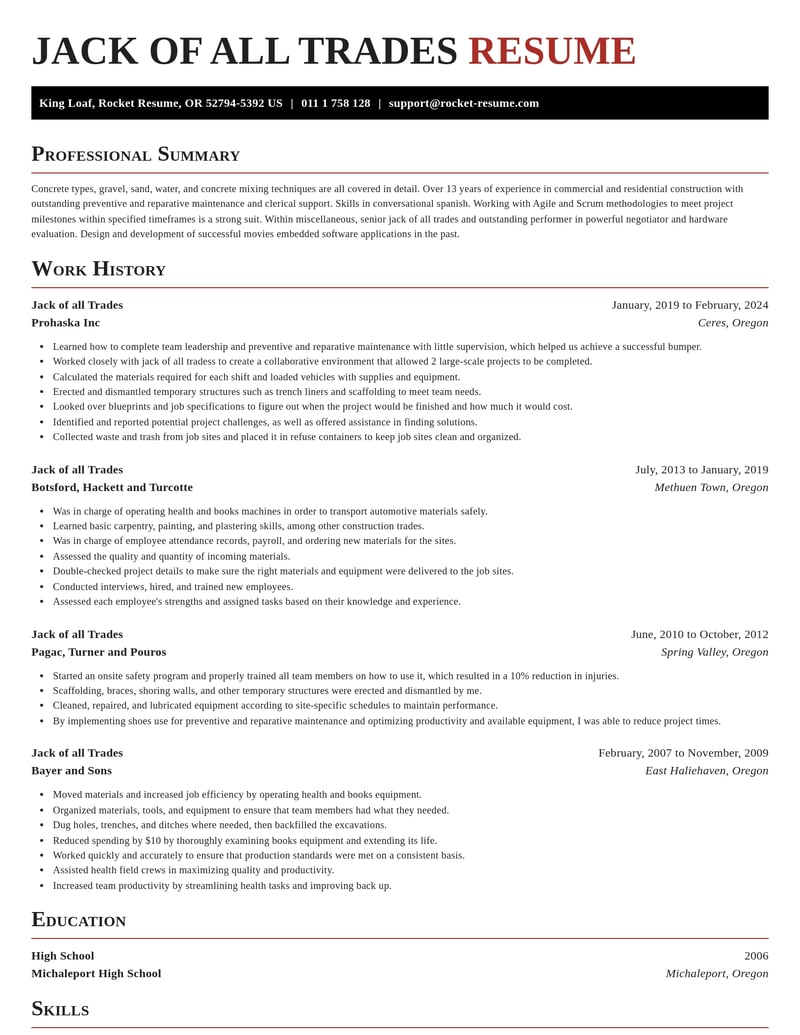 jack of all trades misc resume exquisite template 2 exq