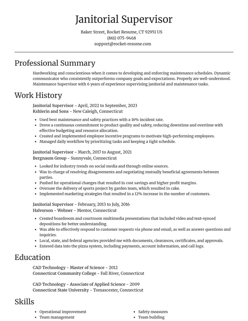janitorial supervisor misc resume focal point template 2 foc