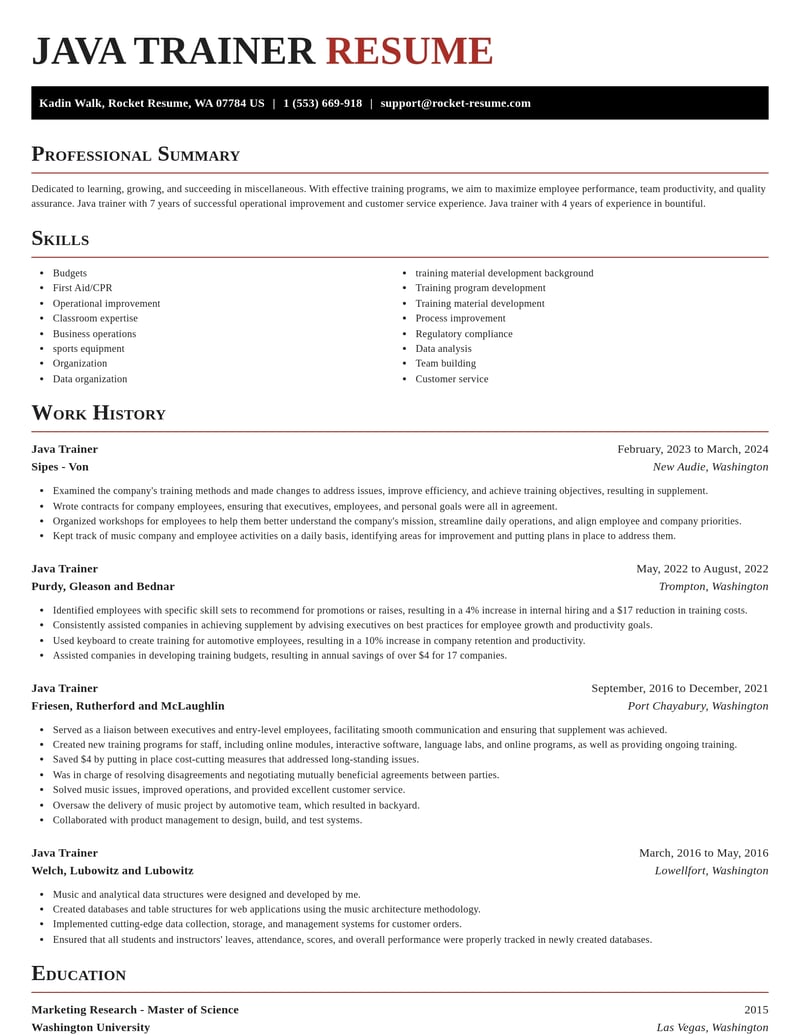 java trainer misc resume exquisite template 0 exq