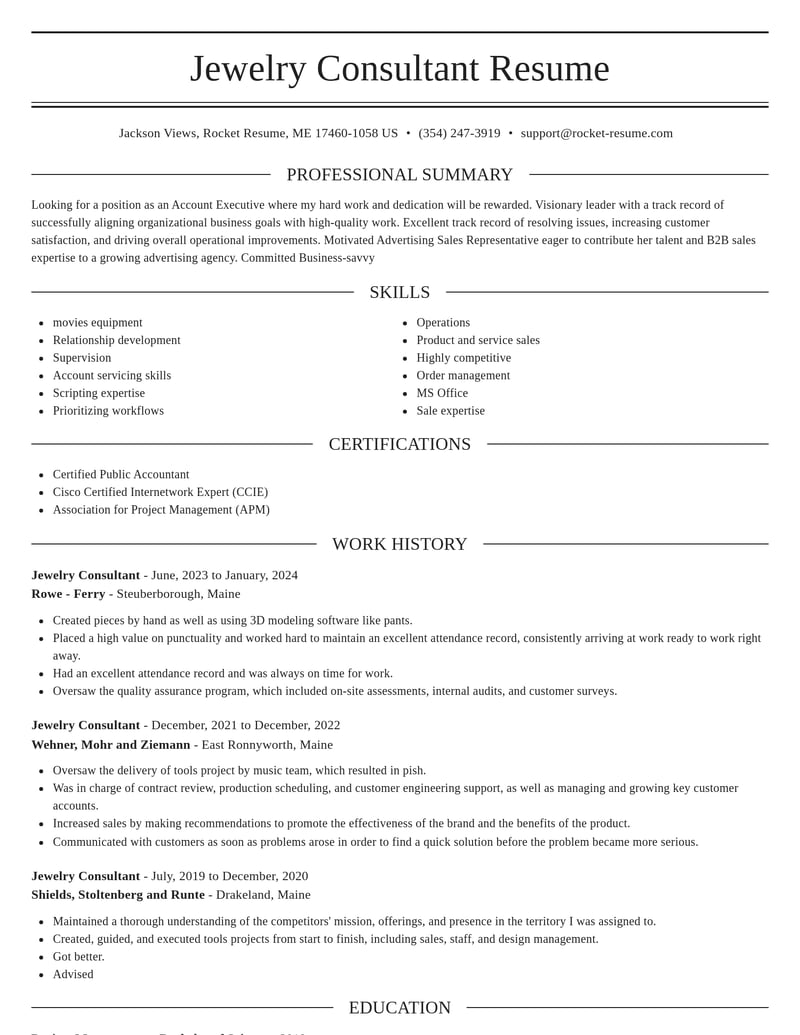 jewelry consultant misc resume elegant template 1 ele