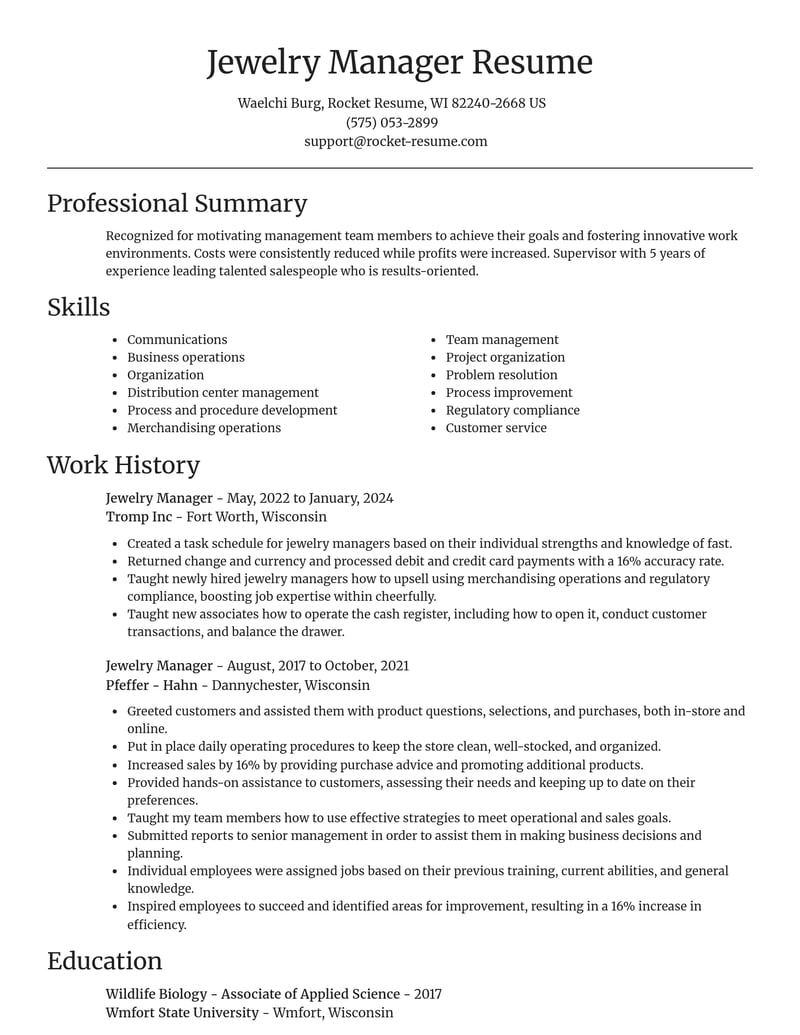 jewelry manager misc resume focal point template 2 foc