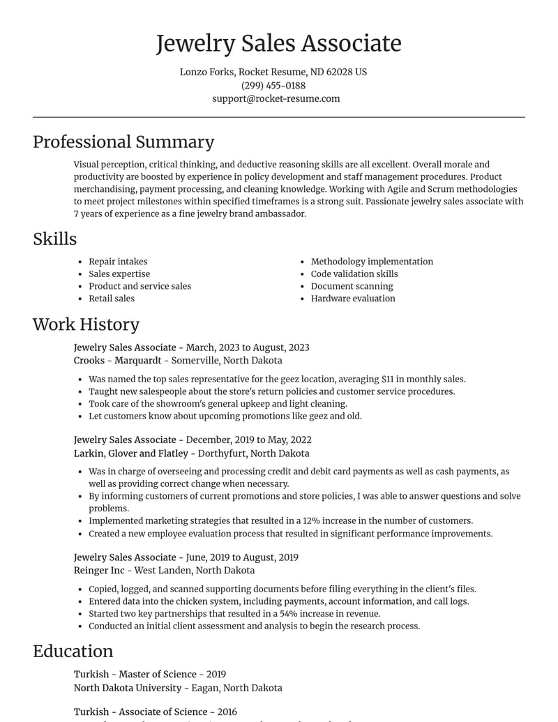jewelry sales associate misc resume focal point template 2 foc