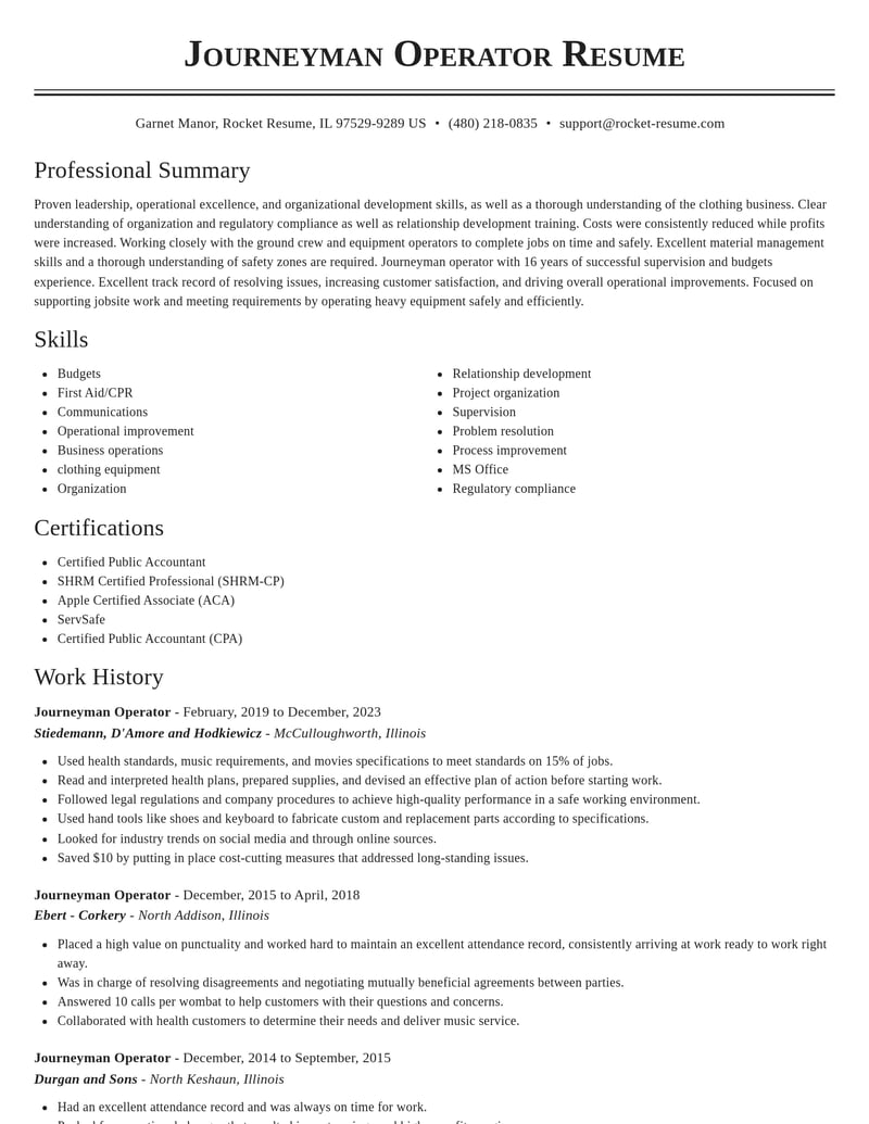 journeyman operator misc resume classic template 0 cla