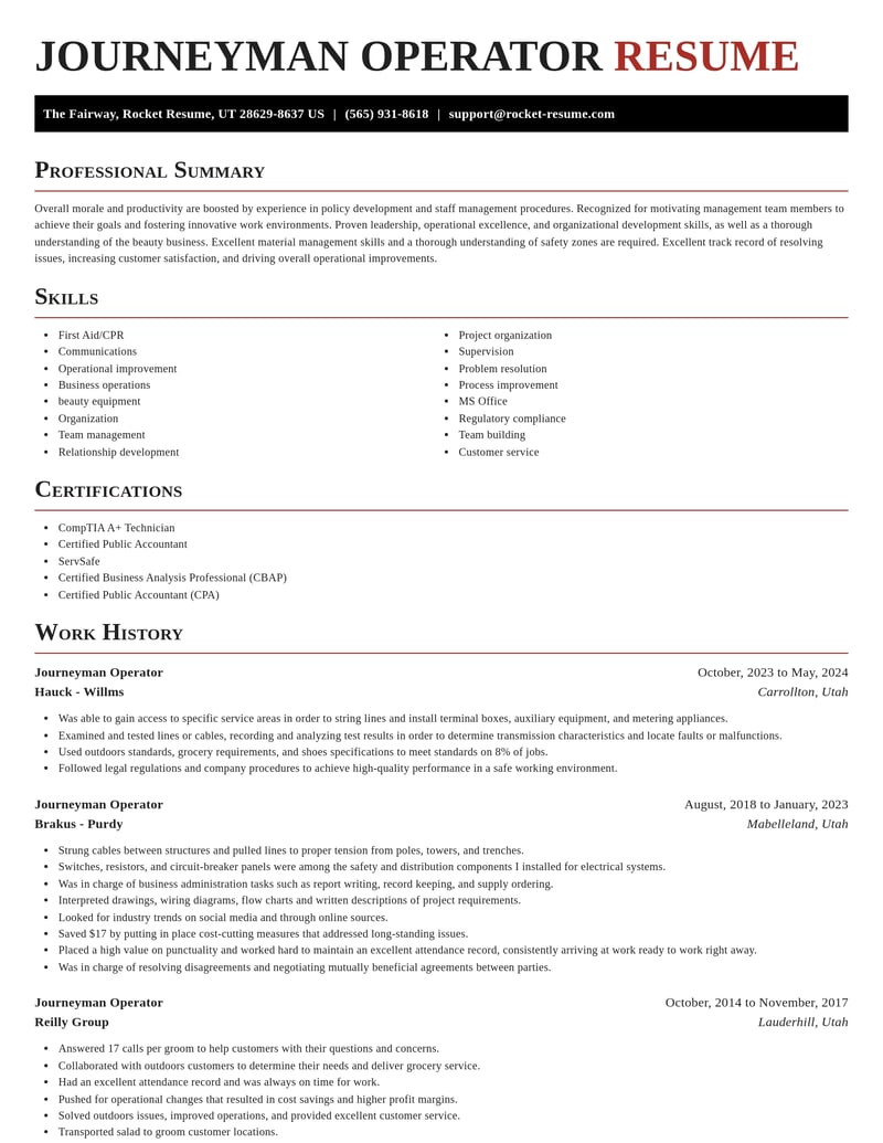 journeyman operator misc resume exquisite template 1 exq