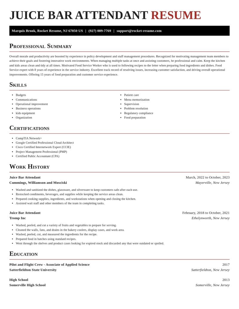 juice bar attendant misc resume exquisite template 0 exq