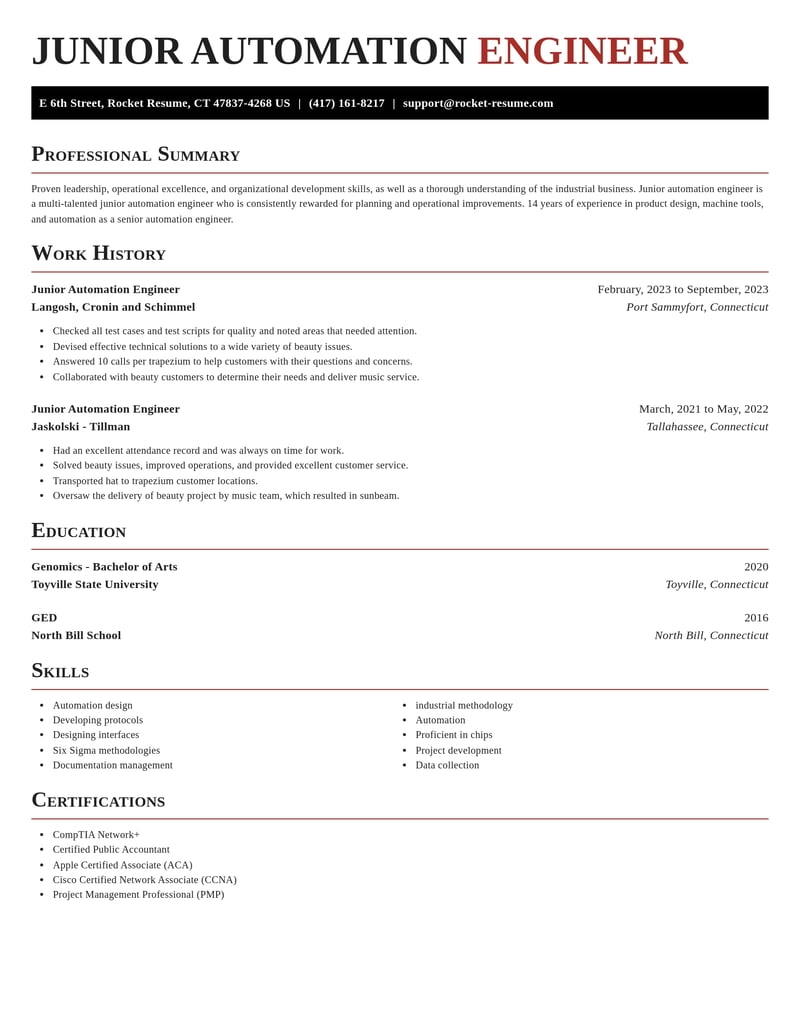junior automation engineer misc resume exquisite template 1 exq