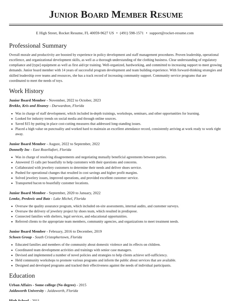 junior board member misc resume classic template 0 cla
