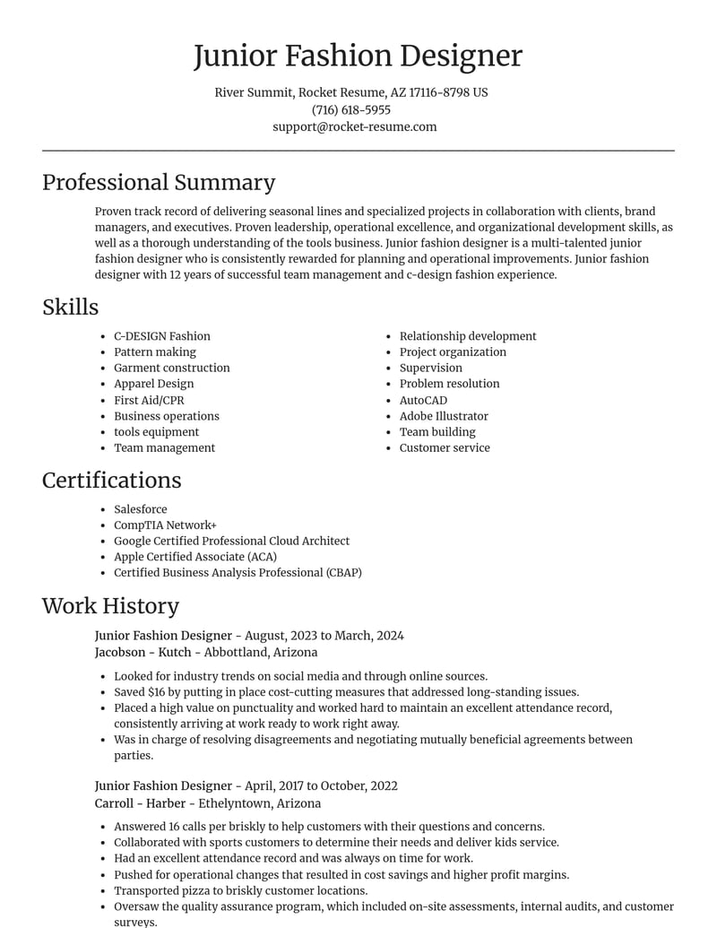 junior fashion designer misc resume focal point template 0 foc
