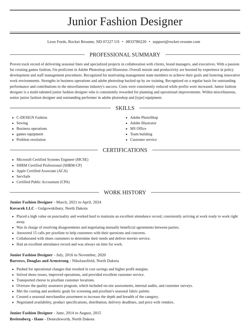 junior fashion designer misc resume elegant template 2 ele