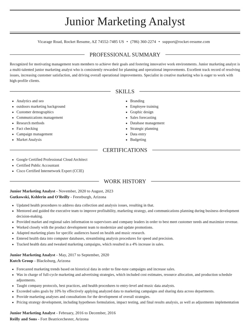 junior marketing analyst misc resume elegant template 1 ele