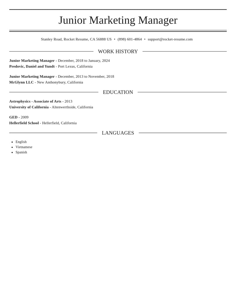 junior marketing manager misc resume elegant template 1 ele