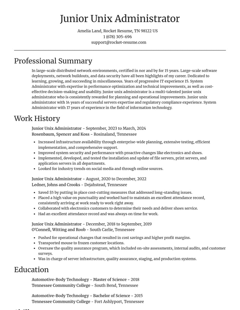 junior unix administrator misc resume focal point template 1 foc