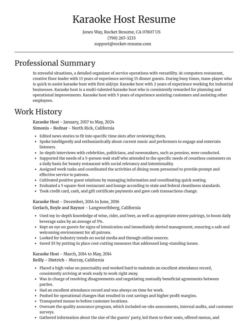 karaoke host misc resume focal point template 0 foc