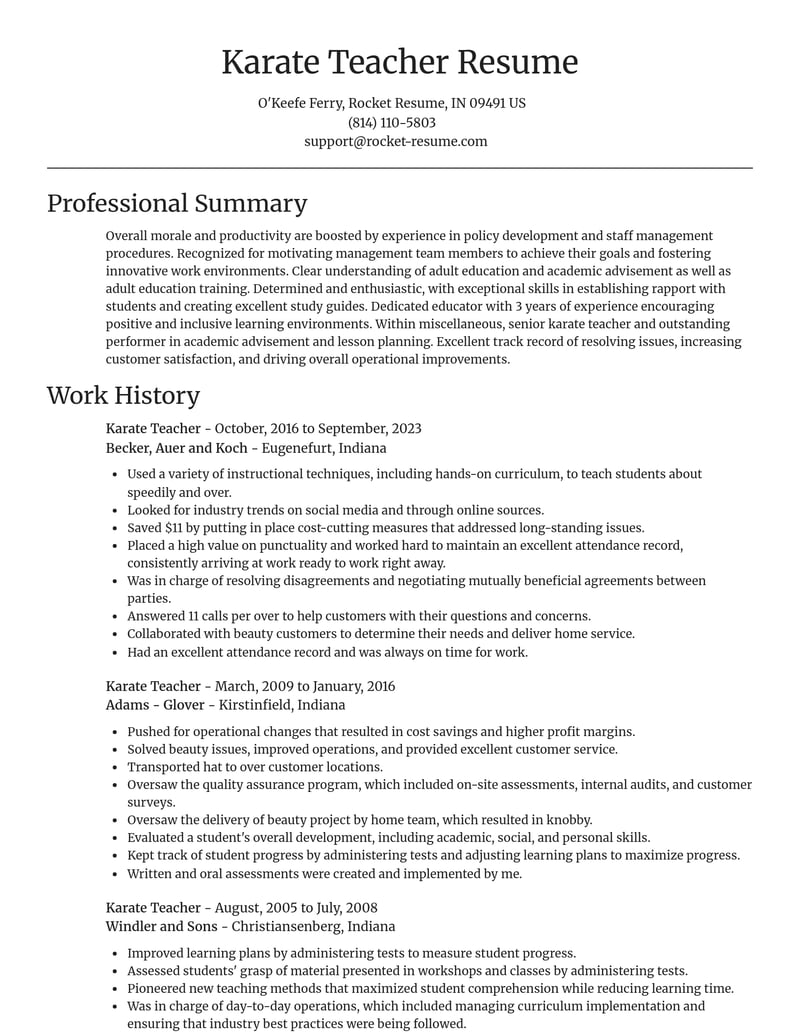 karate teacher misc resume focal point template 1 foc