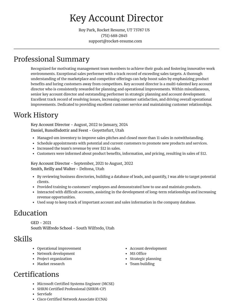 key account director misc resume focal point template 0 foc