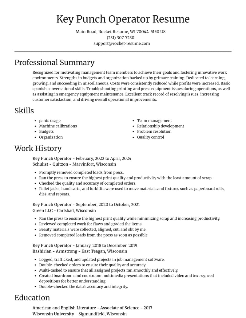 key punch operator misc resume focal point template 1 foc