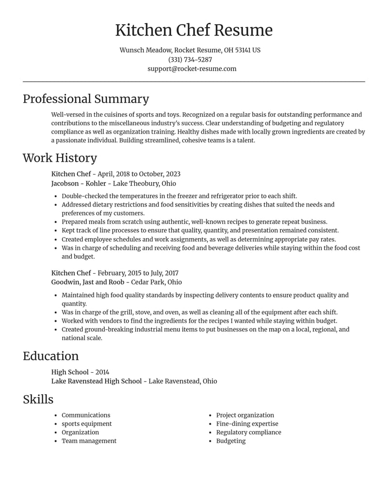 kitchen chef misc resume focal point template 1 foc