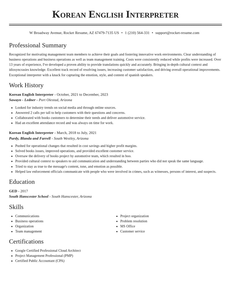 korean english interpreter misc resume classic template 0 cla