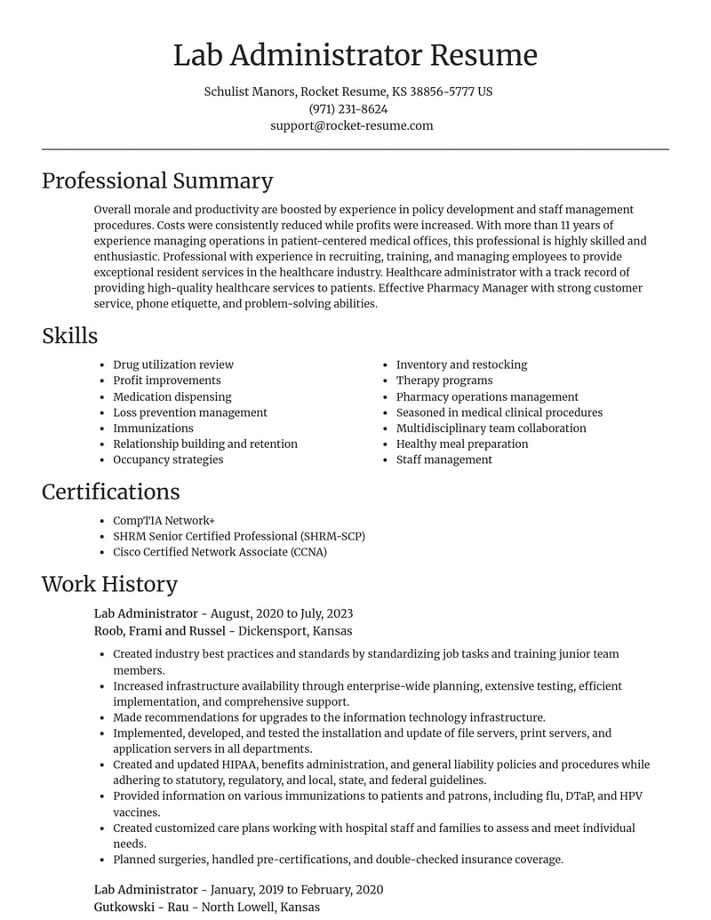 lab administrator misc resume focal point template 0 foc