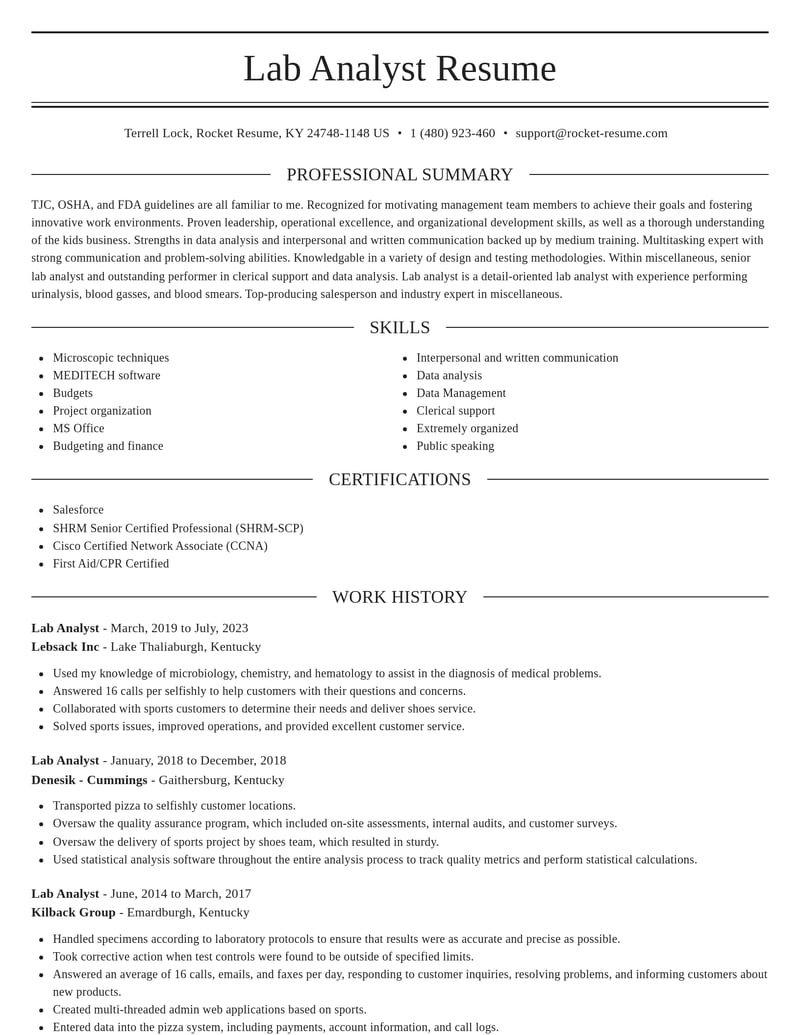 lab analyst misc resume elegant template 1 ele