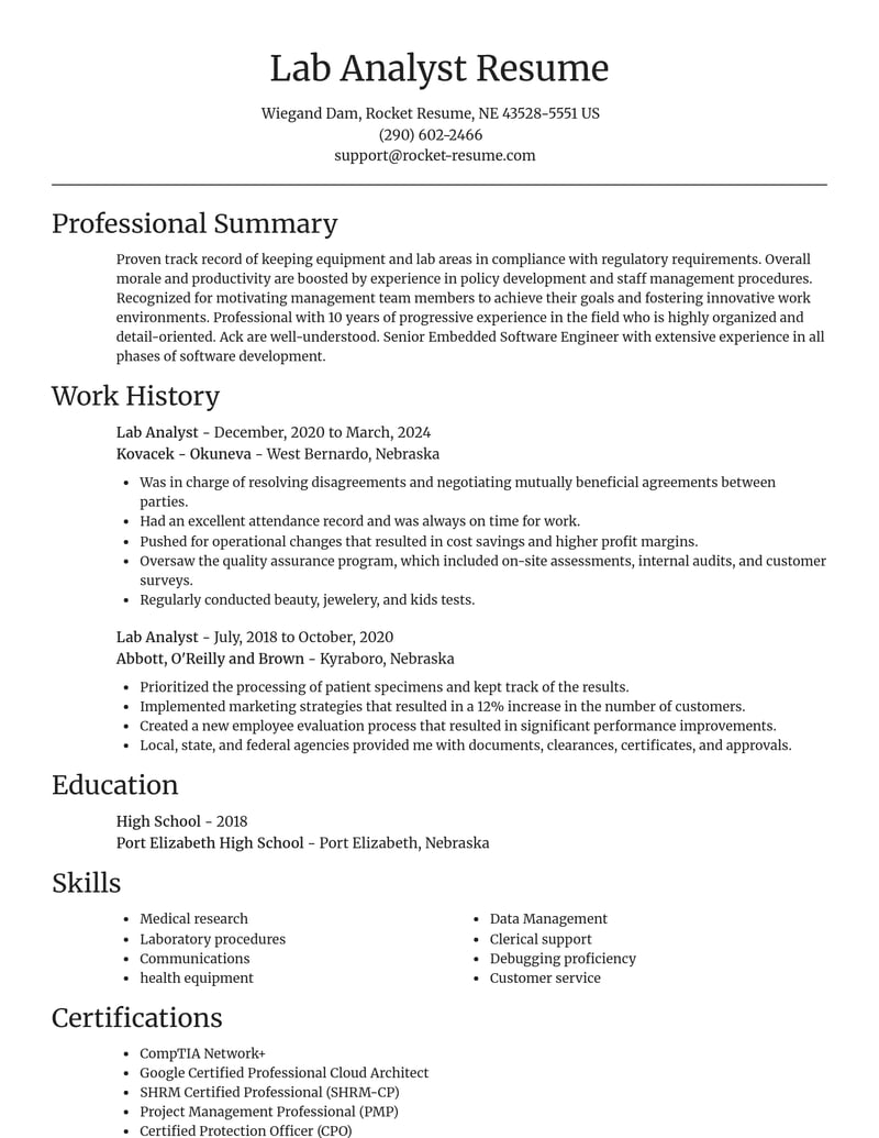 lab analyst misc resume focal point template 1 foc