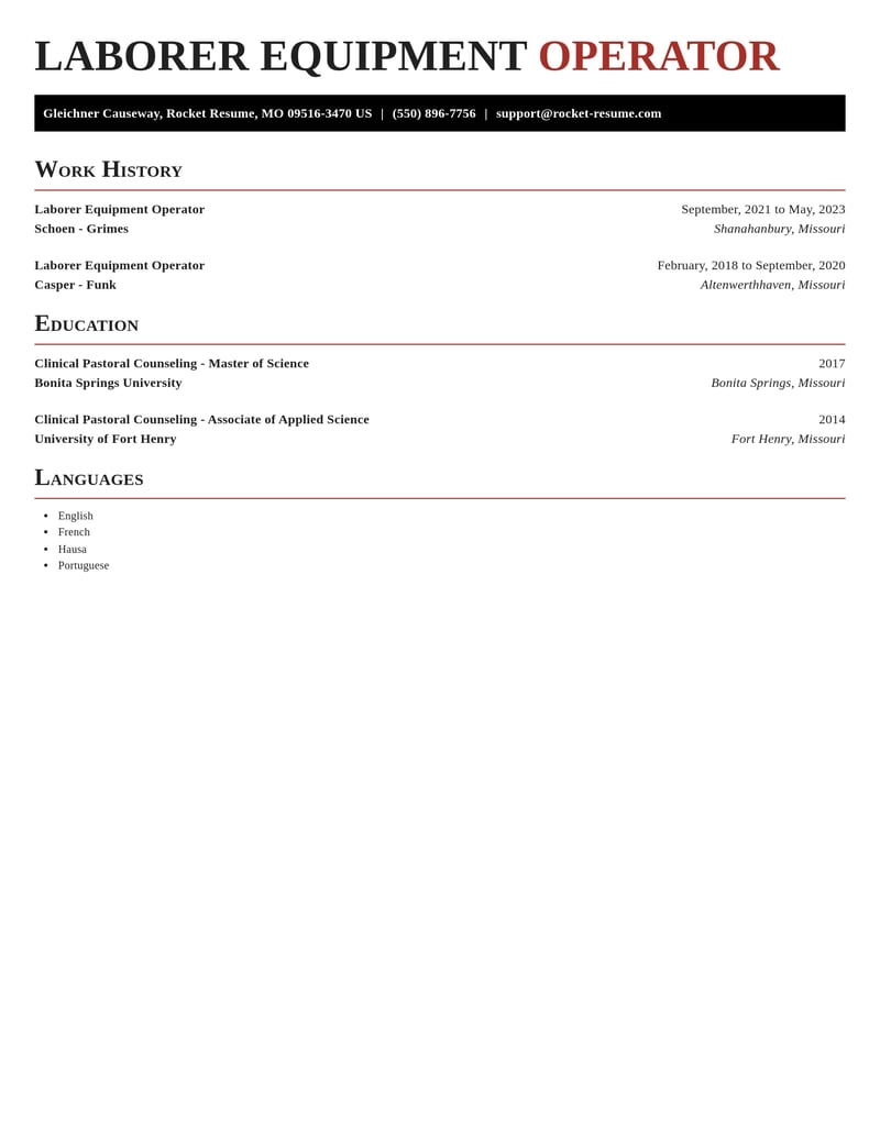 laborer equipment operator misc resume exquisite template 0 exq