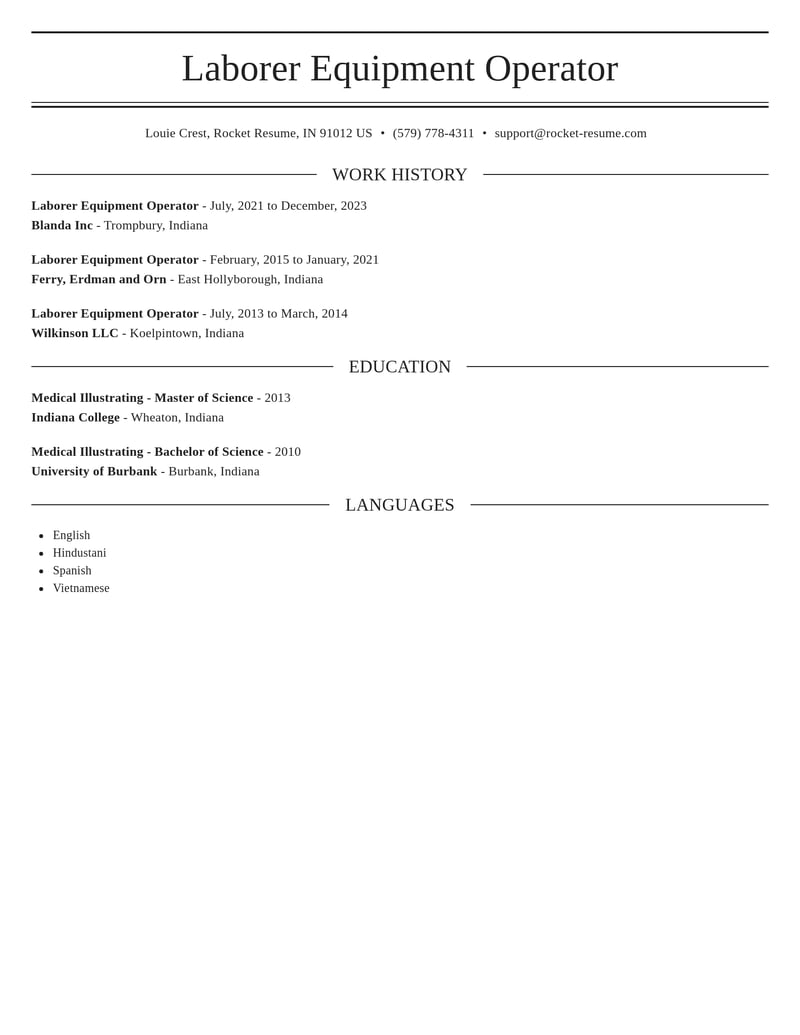 laborer equipment operator misc resume elegant template 2 ele