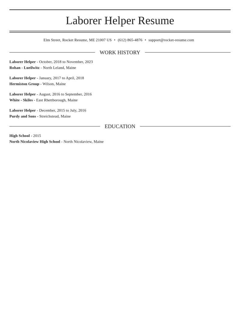 laborer helper misc resume elegant template 0 ele
