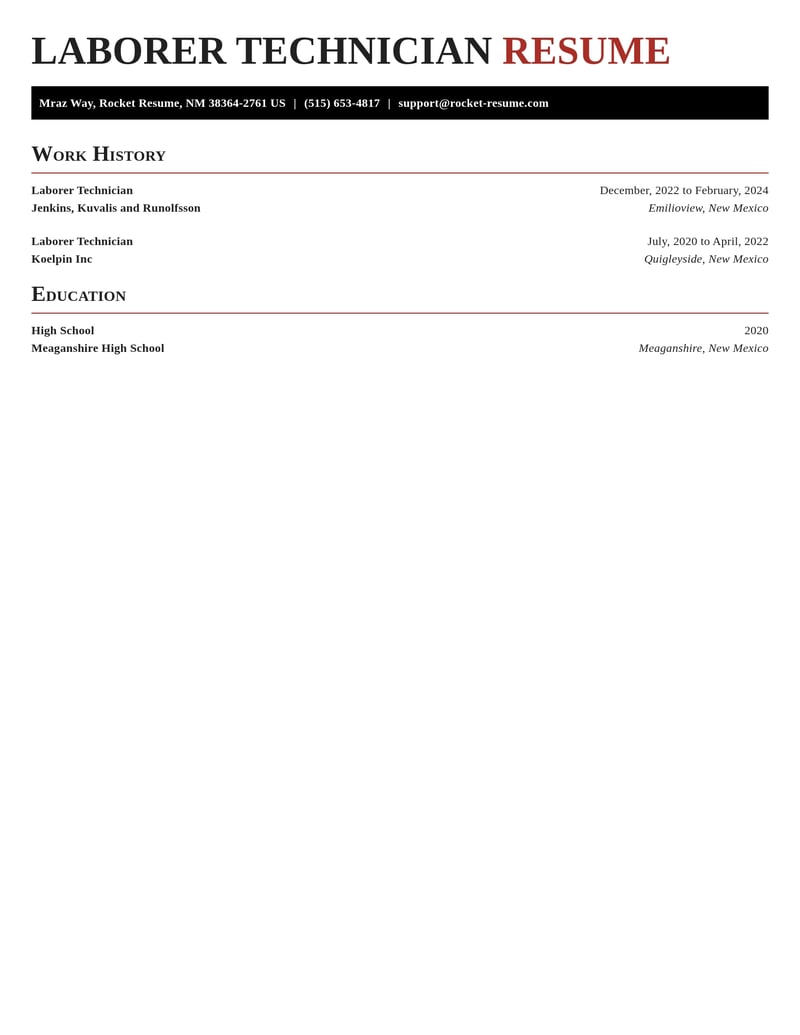 laborer technician misc resume exquisite template 2 exq