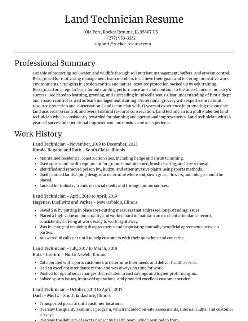 land technician misc resume focal point template 2 foc