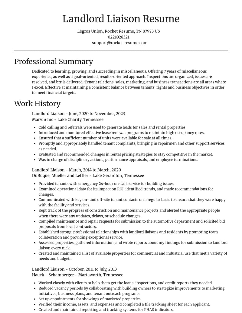 landlord liaison misc resume focal point template 0 foc