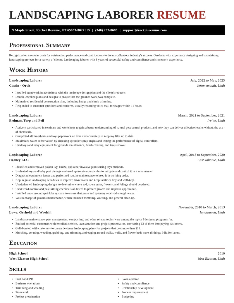 landscaping laborer misc resume exquisite template 0 exq